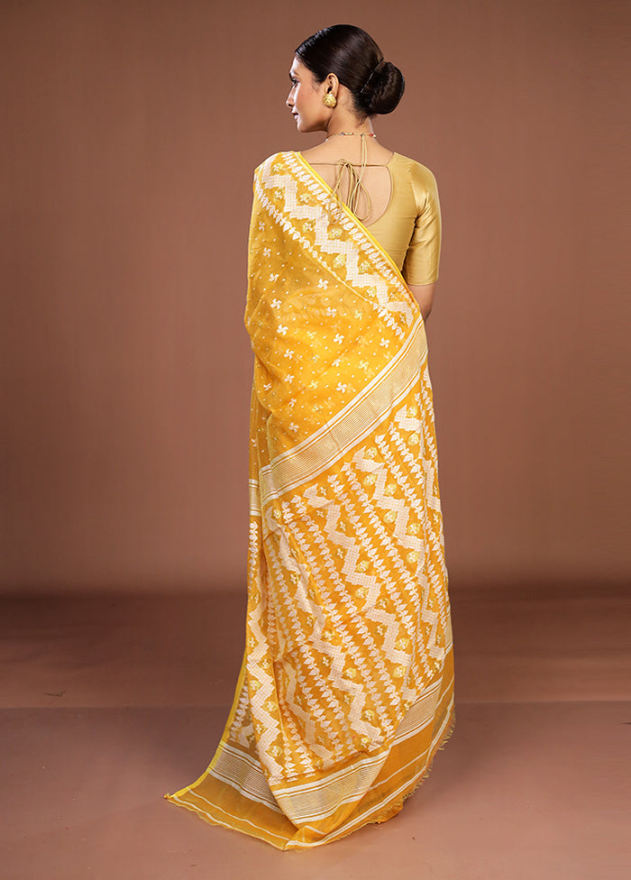 Yellow Jamdani Cotton Saree Without Blouse Piece