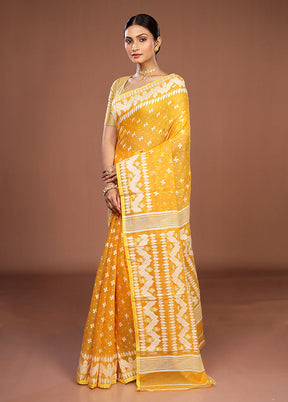 Yellow Jamdani Cotton Saree Without Blouse Piece