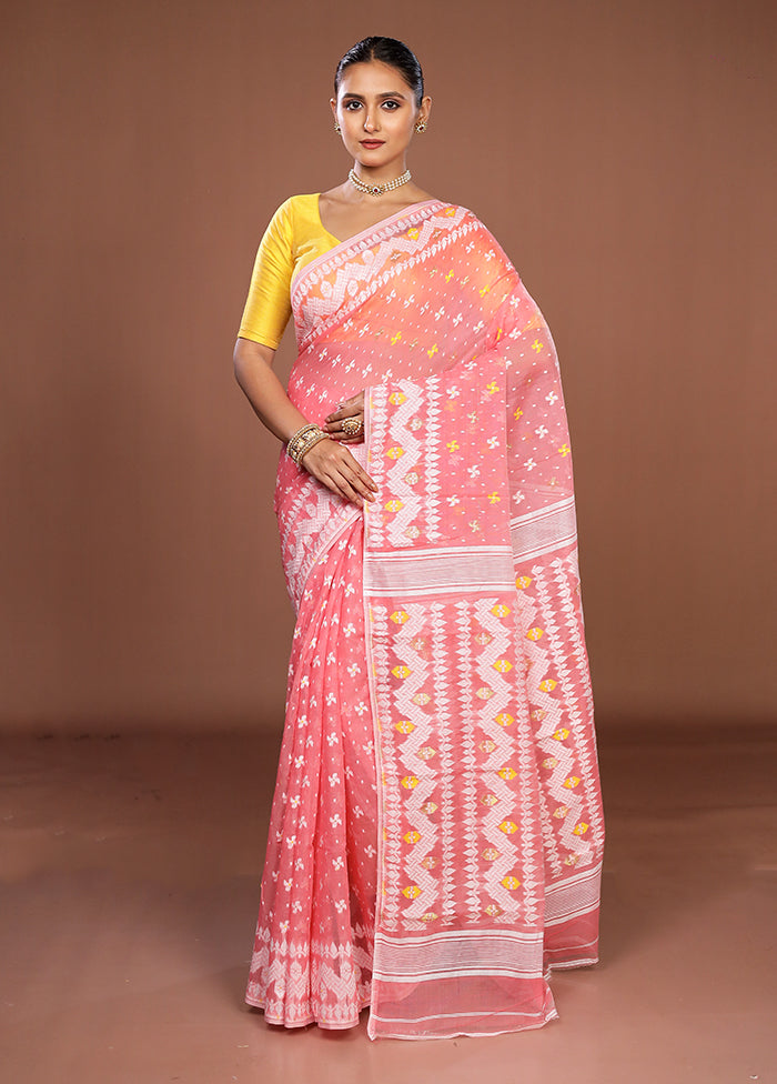 Pink Jamdani Cotton Saree Without Blouse Piece