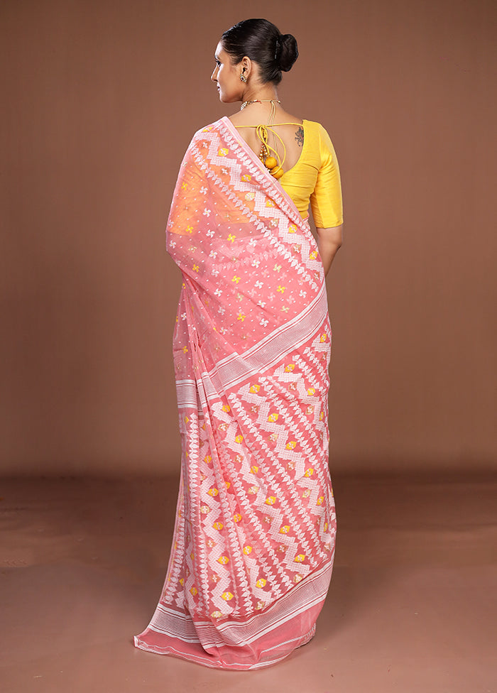 Pink Jamdani Cotton Saree Without Blouse Piece