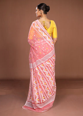 Pink Jamdani Cotton Saree Without Blouse Piece