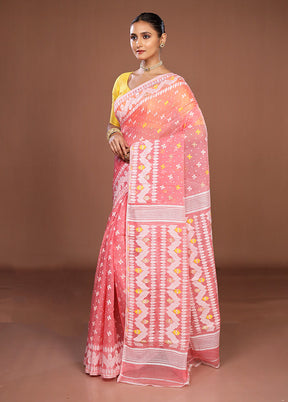 Pink Jamdani Cotton Saree Without Blouse Piece