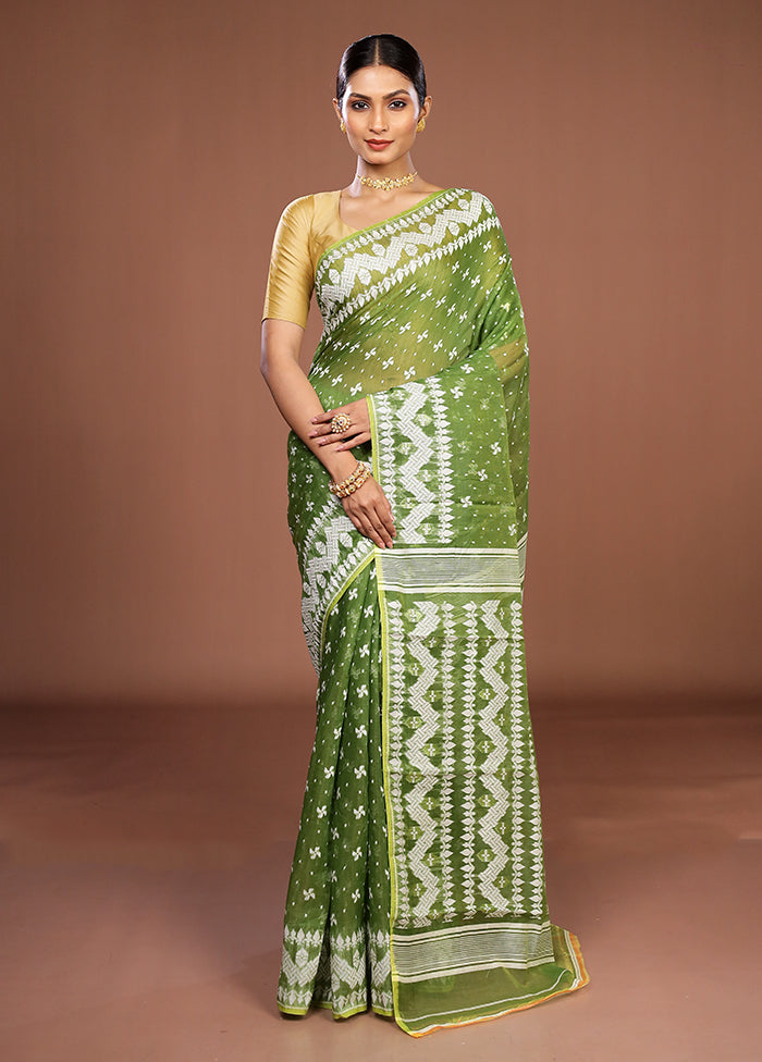 Green Jamdani Cotton Saree Without Blouse Piece