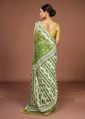 Green Jamdani Cotton Saree Without Blouse Piece