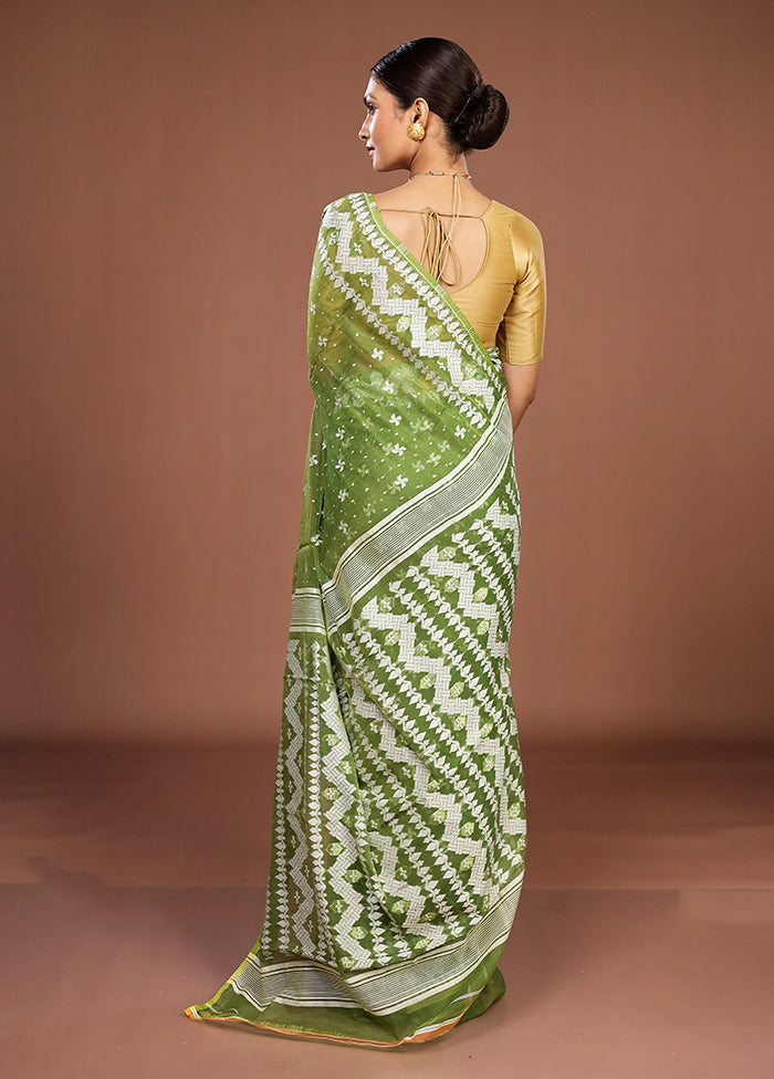 Green Jamdani Cotton Saree Without Blouse Piece