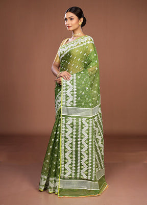 Green Jamdani Cotton Saree Without Blouse Piece