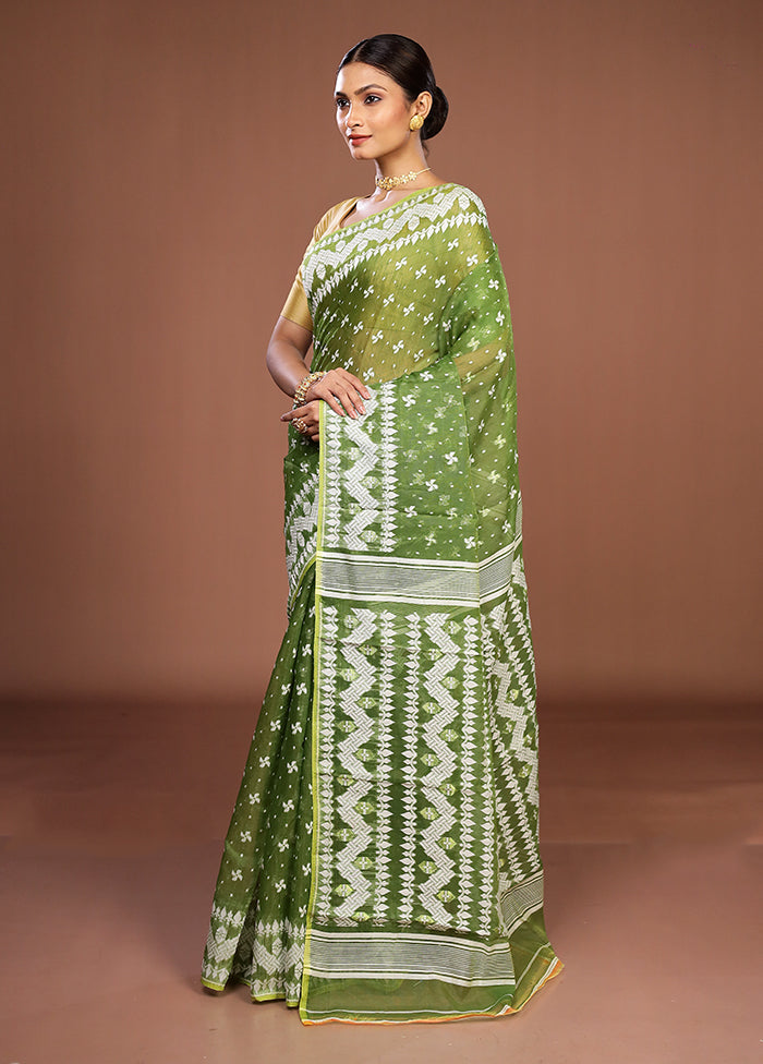 Green Jamdani Cotton Saree Without Blouse Piece