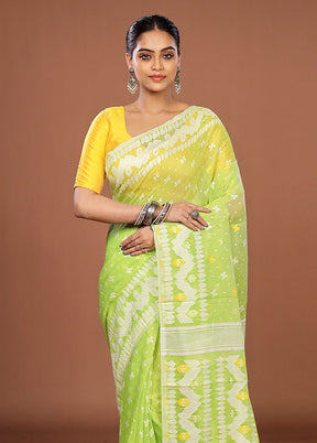 Green Jamdani Cotton Saree Without Blouse Piece