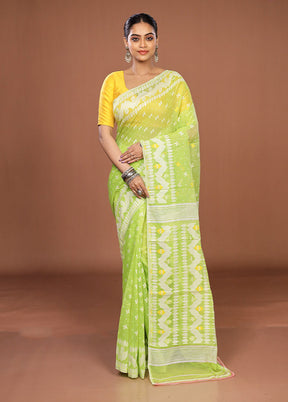 Green Jamdani Cotton Saree Without Blouse Piece