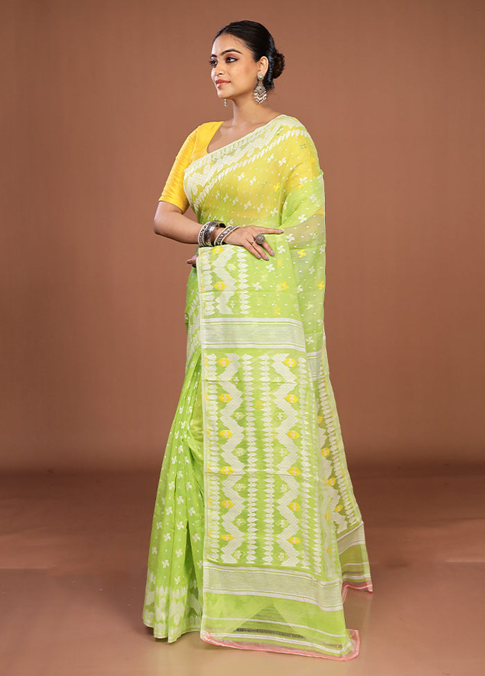 Green Jamdani Cotton Saree Without Blouse Piece