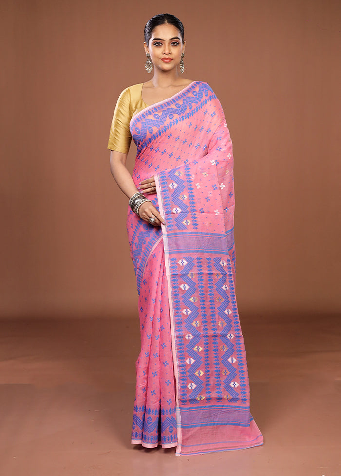 Pink Jamdani Cotton Saree Without Blouse Piece