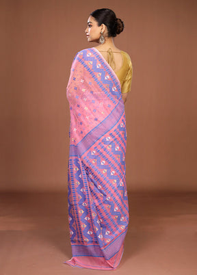 Pink Jamdani Cotton Saree Without Blouse Piece