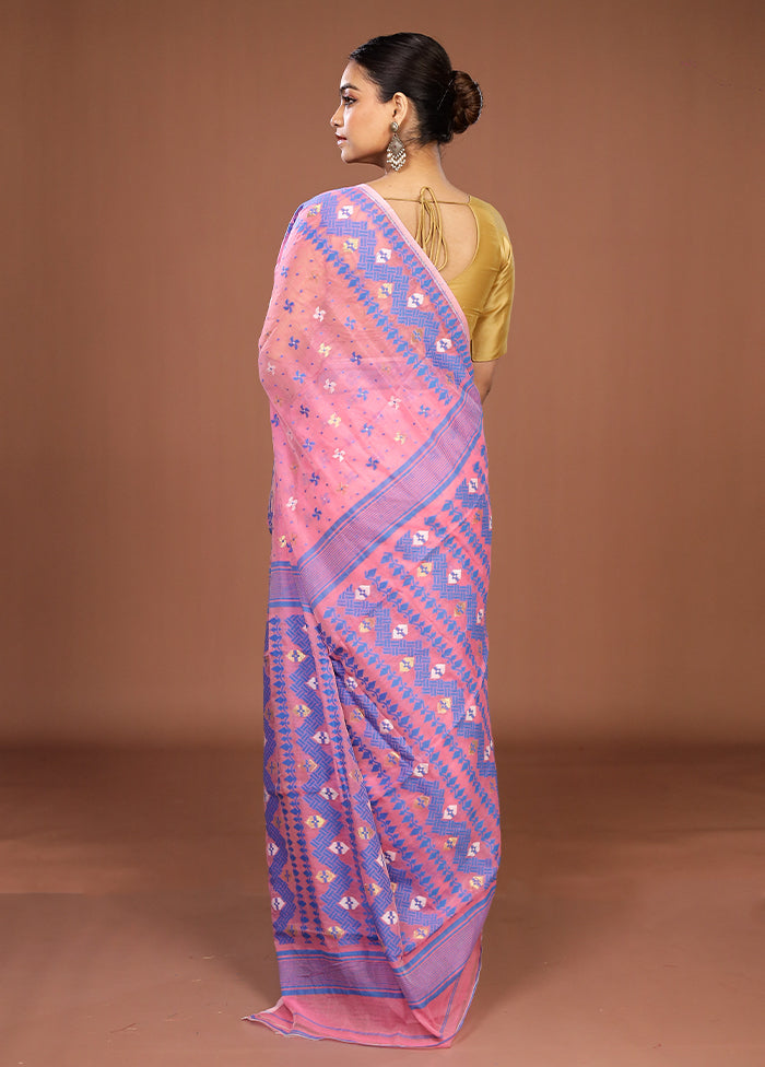 Pink Jamdani Cotton Saree Without Blouse Piece