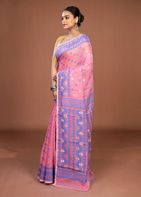 Pink Jamdani Cotton Saree Without Blouse Piece