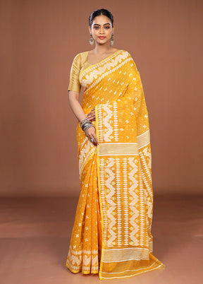 Yellow Jamdani Cotton Saree Without Blouse Piece