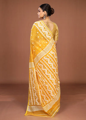 Yellow Jamdani Cotton Saree Without Blouse Piece