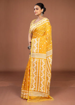 Yellow Jamdani Cotton Saree Without Blouse Piece