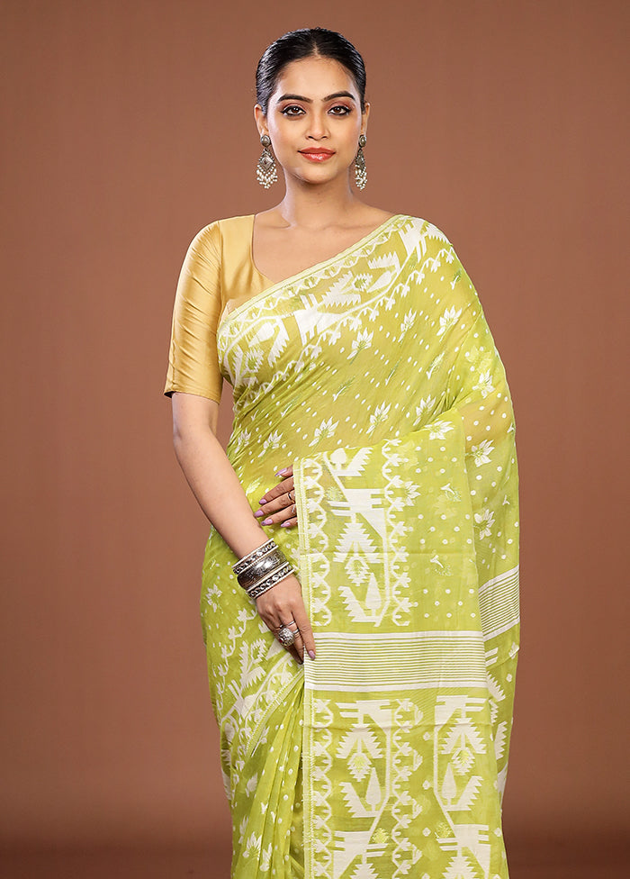 Green Jamdani Cotton Saree Without Blouse Piece