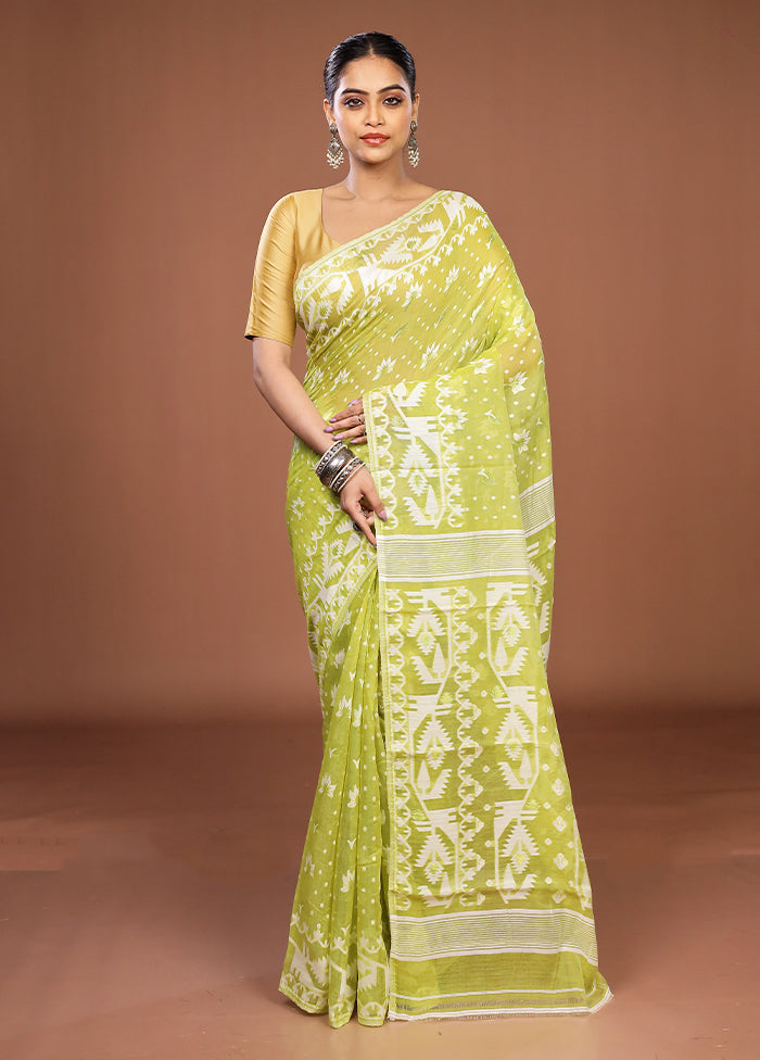 Green Jamdani Cotton Saree Without Blouse Piece