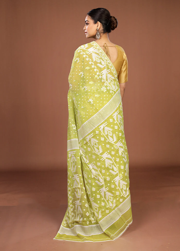 Green Jamdani Cotton Saree Without Blouse Piece