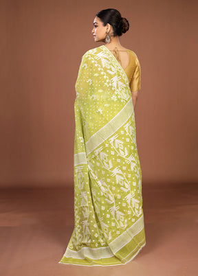 Green Jamdani Cotton Saree Without Blouse Piece
