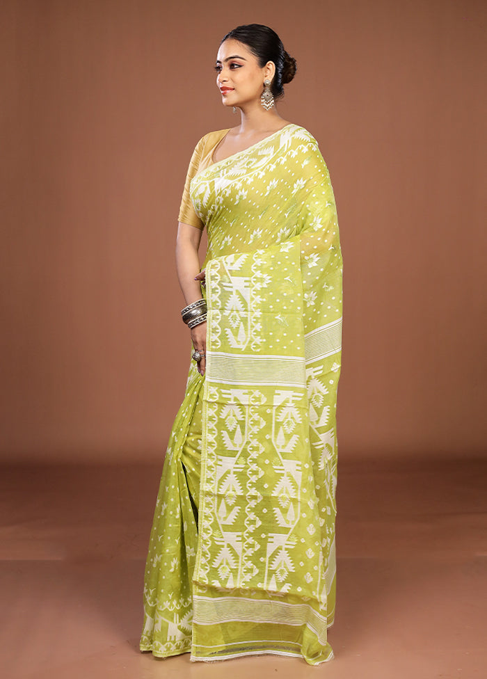 Green Jamdani Cotton Saree Without Blouse Piece