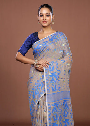 Cream Jamdani Cotton Saree Without Blouse Piece