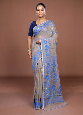 Cream Jamdani Cotton Saree Without Blouse Piece