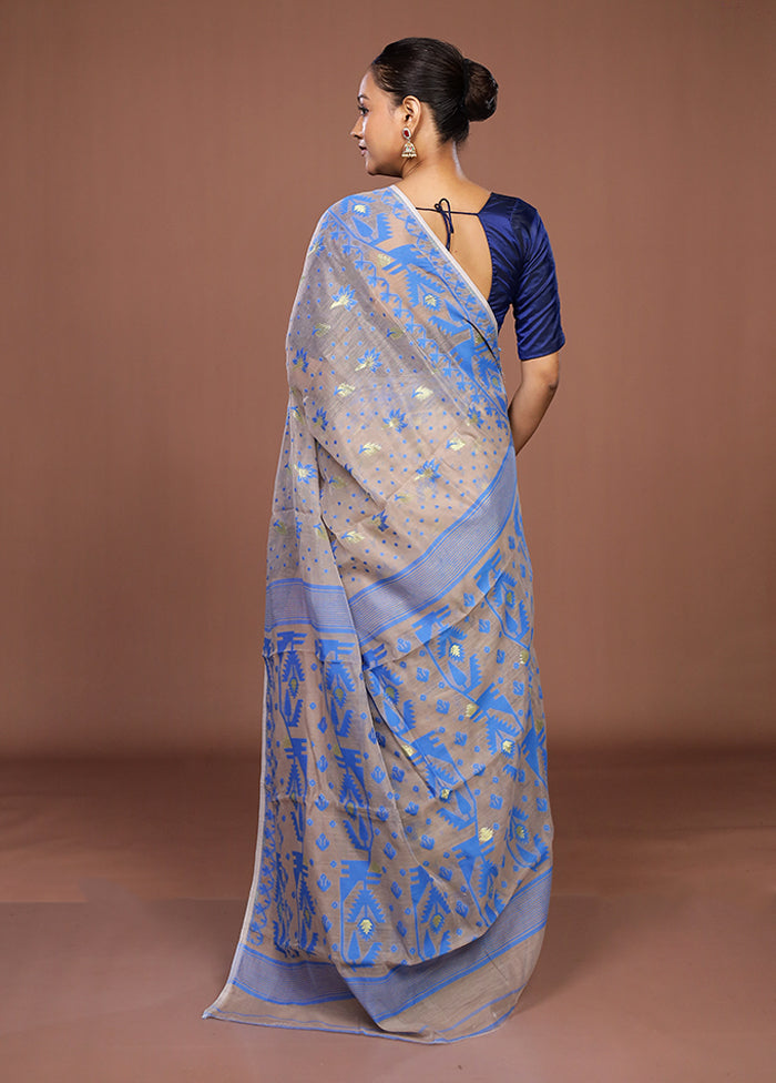 Cream Jamdani Cotton Saree Without Blouse Piece
