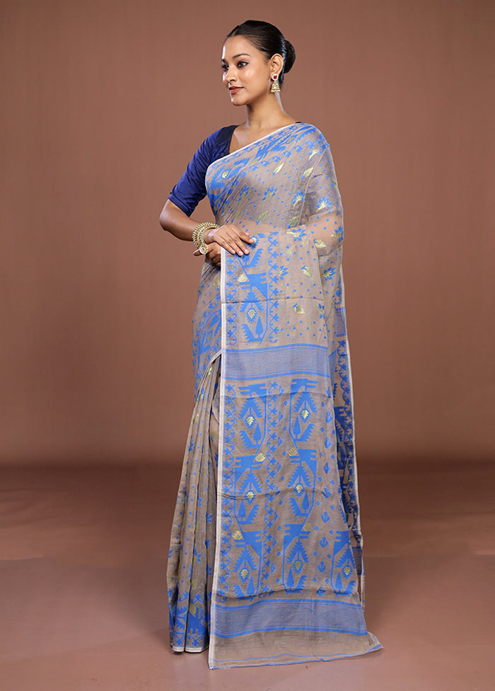 Cream Jamdani Cotton Saree Without Blouse Piece