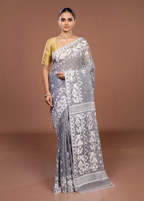 Grey Jamdani Cotton Saree Without Blouse Piece
