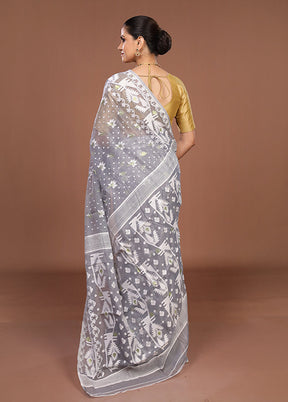 Grey Jamdani Cotton Saree Without Blouse Piece