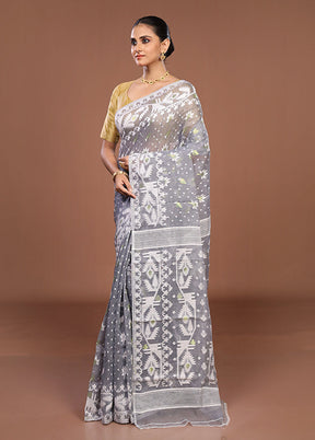 Grey Jamdani Cotton Saree Without Blouse Piece