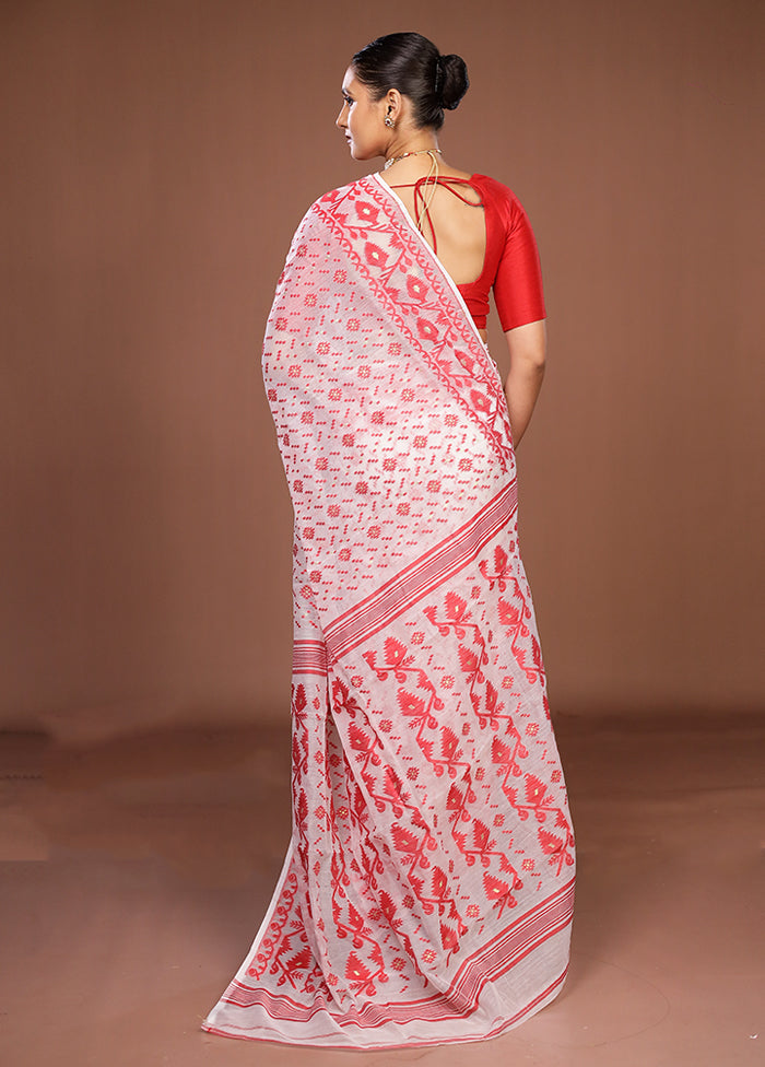 White Jamdani Cotton Saree Without Blouse Piece