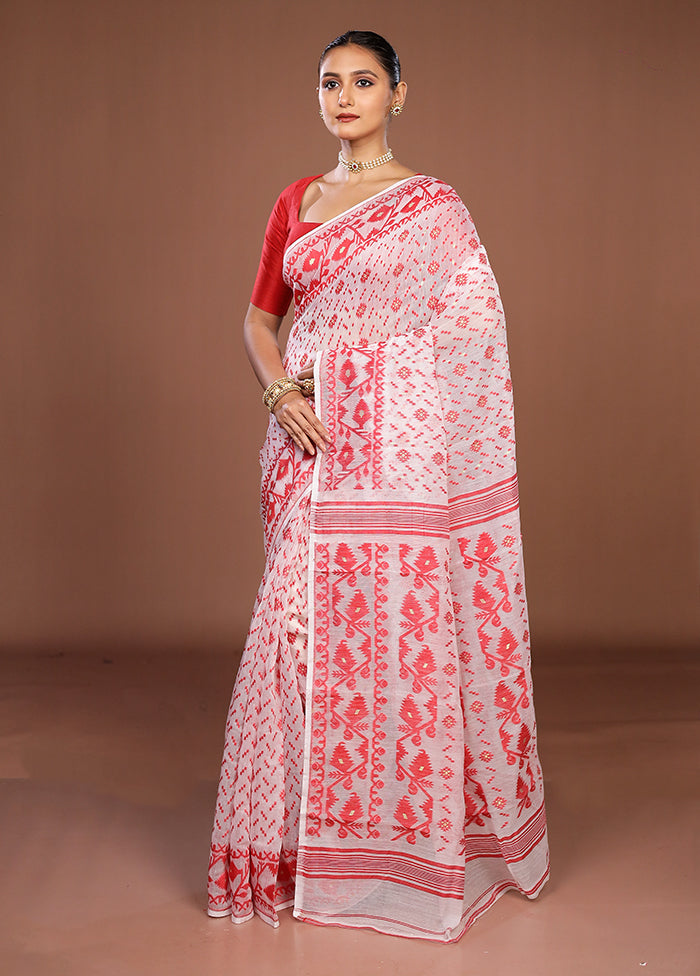 White Jamdani Cotton Saree Without Blouse Piece