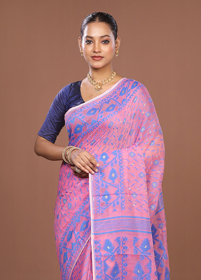 Pink Jamdani Cotton Saree Without Blouse Piece