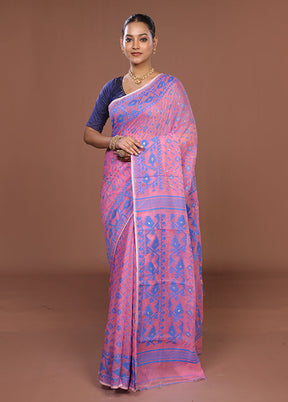 Pink Jamdani Cotton Saree Without Blouse Piece