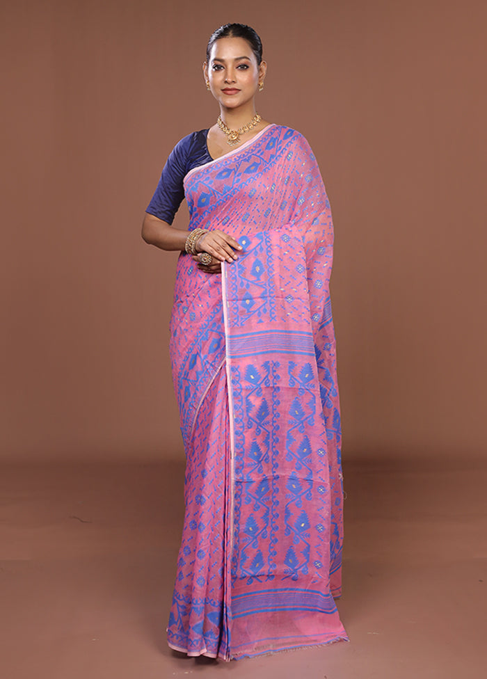 Pink Jamdani Cotton Saree Without Blouse Piece