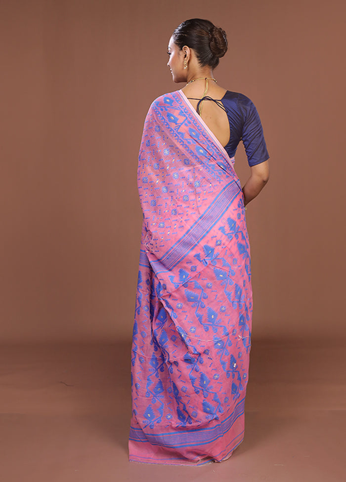 Pink Jamdani Cotton Saree Without Blouse Piece