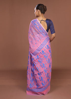 Pink Jamdani Cotton Saree Without Blouse Piece