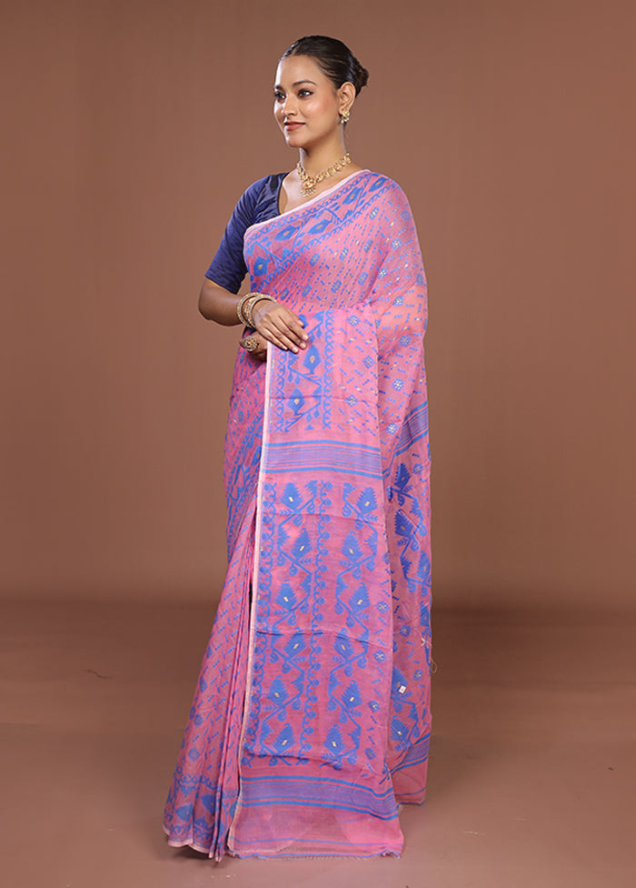 Pink Jamdani Cotton Saree Without Blouse Piece