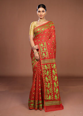 Red Jamdani Cotton Saree Without Blouse Piece