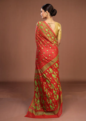 Red Jamdani Cotton Saree Without Blouse Piece
