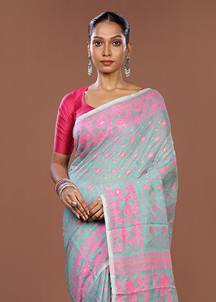 Green Jamdani Cotton Saree Without Blouse Piece