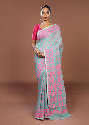 Green Jamdani Cotton Saree Without Blouse Piece