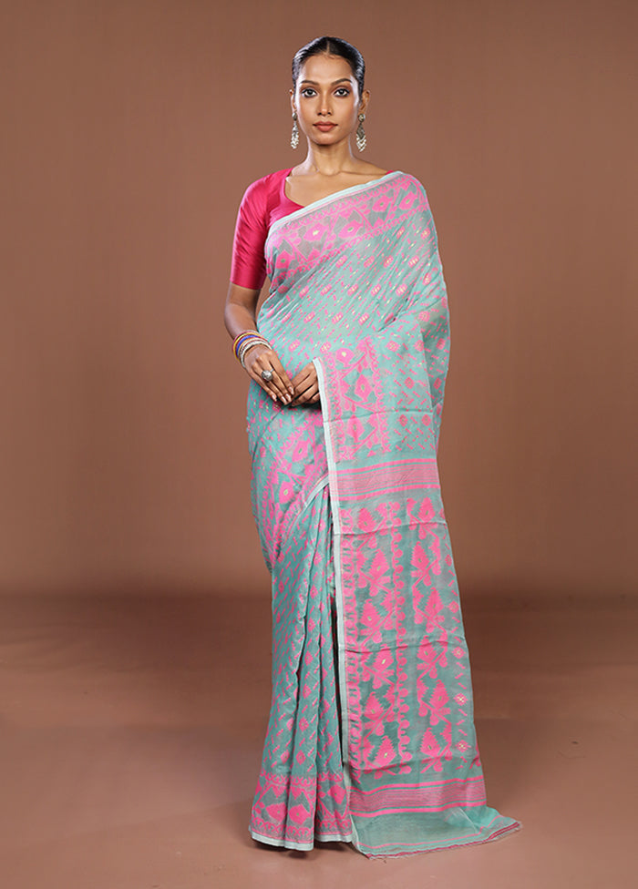 Green Jamdani Cotton Saree Without Blouse Piece