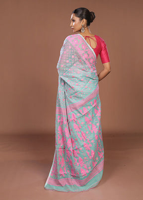 Green Jamdani Cotton Saree Without Blouse Piece
