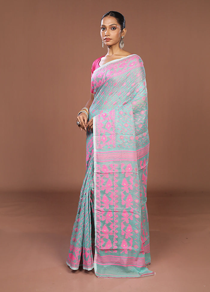 Green Jamdani Cotton Saree Without Blouse Piece