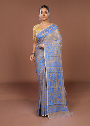 Cream Jamdani Cotton Saree Without Blouse Piece