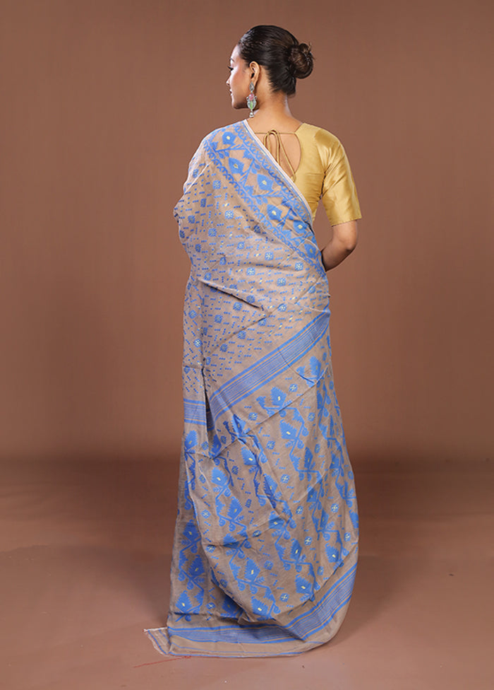 Cream Jamdani Cotton Saree Without Blouse Piece